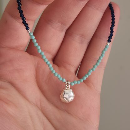 Pulsera Calcedonia, Cristal Azul y dije Marino