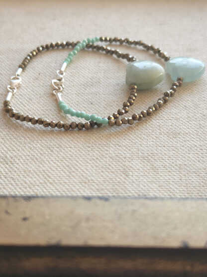Pulsera Aguamarina Corazón con Pirita y Calcedonia